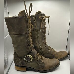 Timberland Bethel Buckle Tall Boots 11" Brown Leather Womens Size 8.5 Weathered